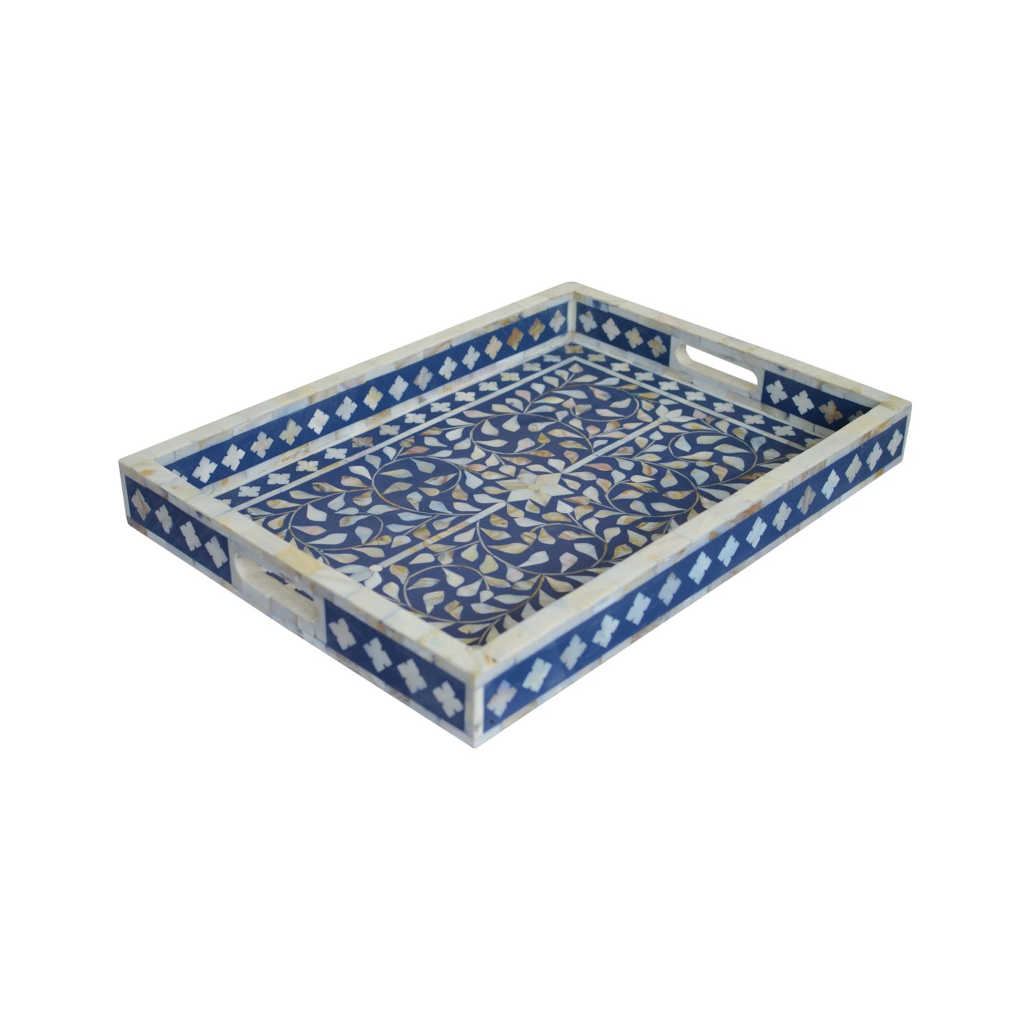 Pearl Inlay Tray - Floral Navy