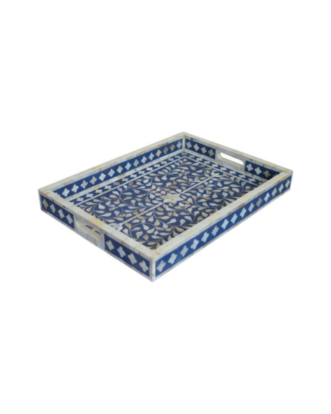 Pearl Inlay Tray - Floral Navy