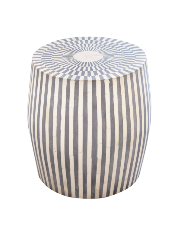 Bone Inlay Drum Stool in Stripe Grey