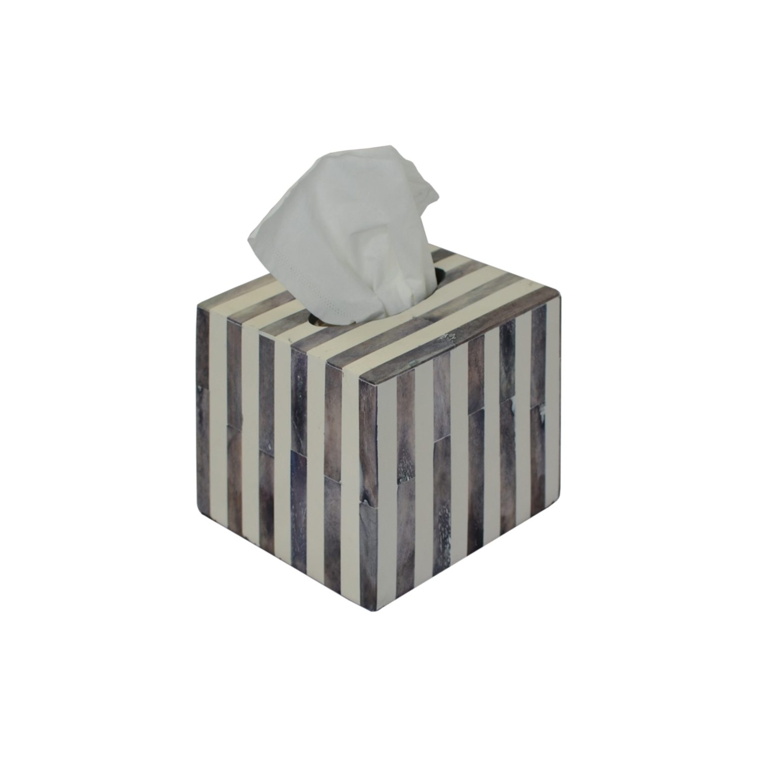 Bone Inlay Tissue Box - Stripe Grey
