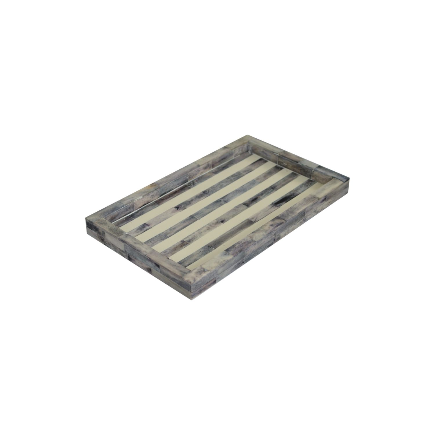 Bone Inlay Bathroom Tray - Stripe Grey