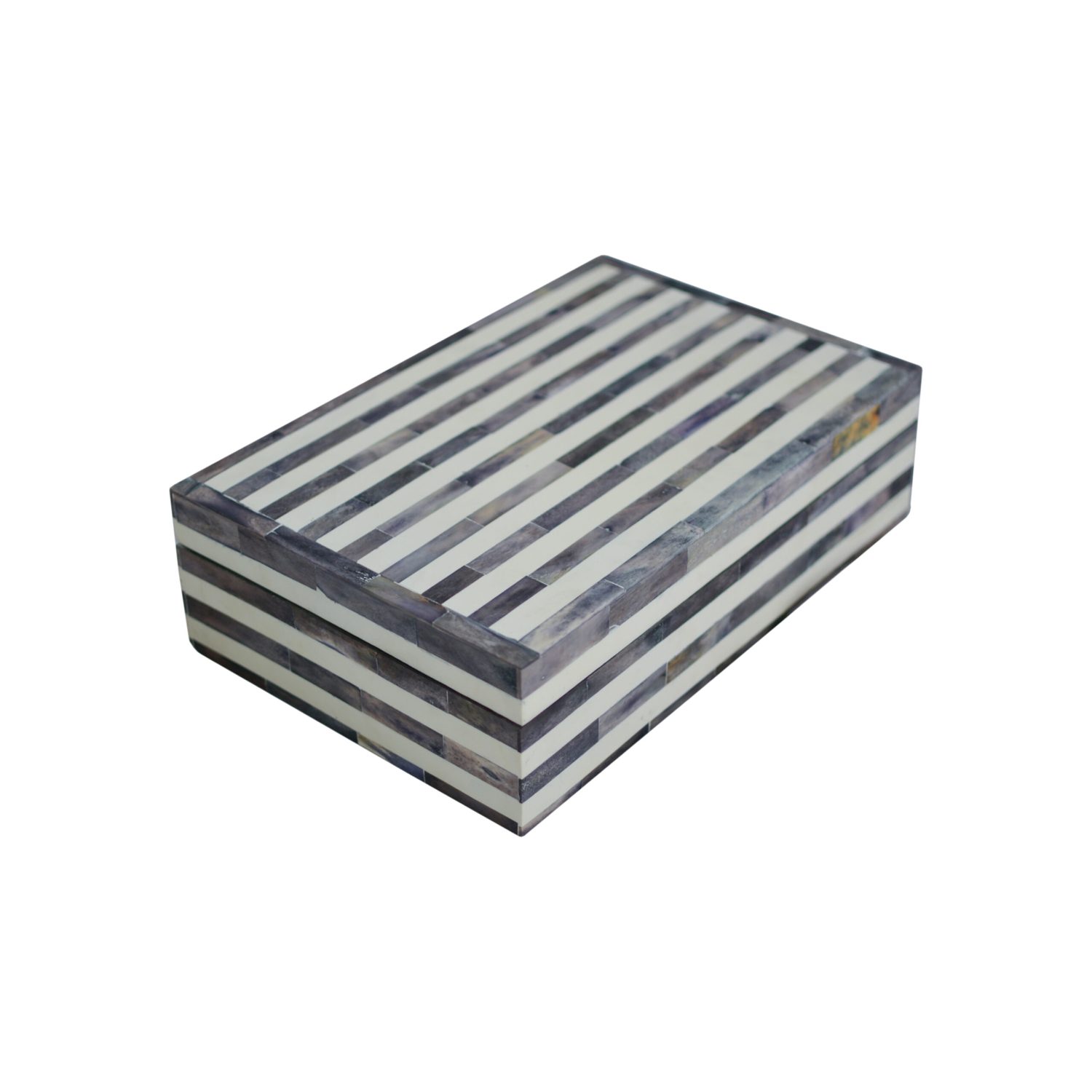 Bone Inlay Bathroom Box - Stripe Grey