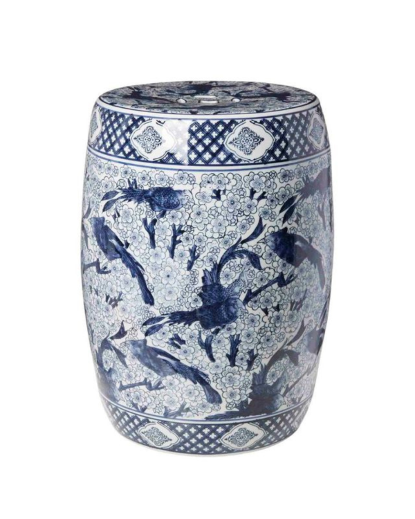 Blue and White Chinoiserie Ceramic Stool