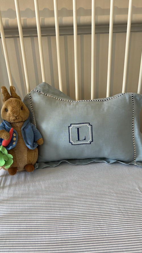 Monogram cushion to personalise a nursery