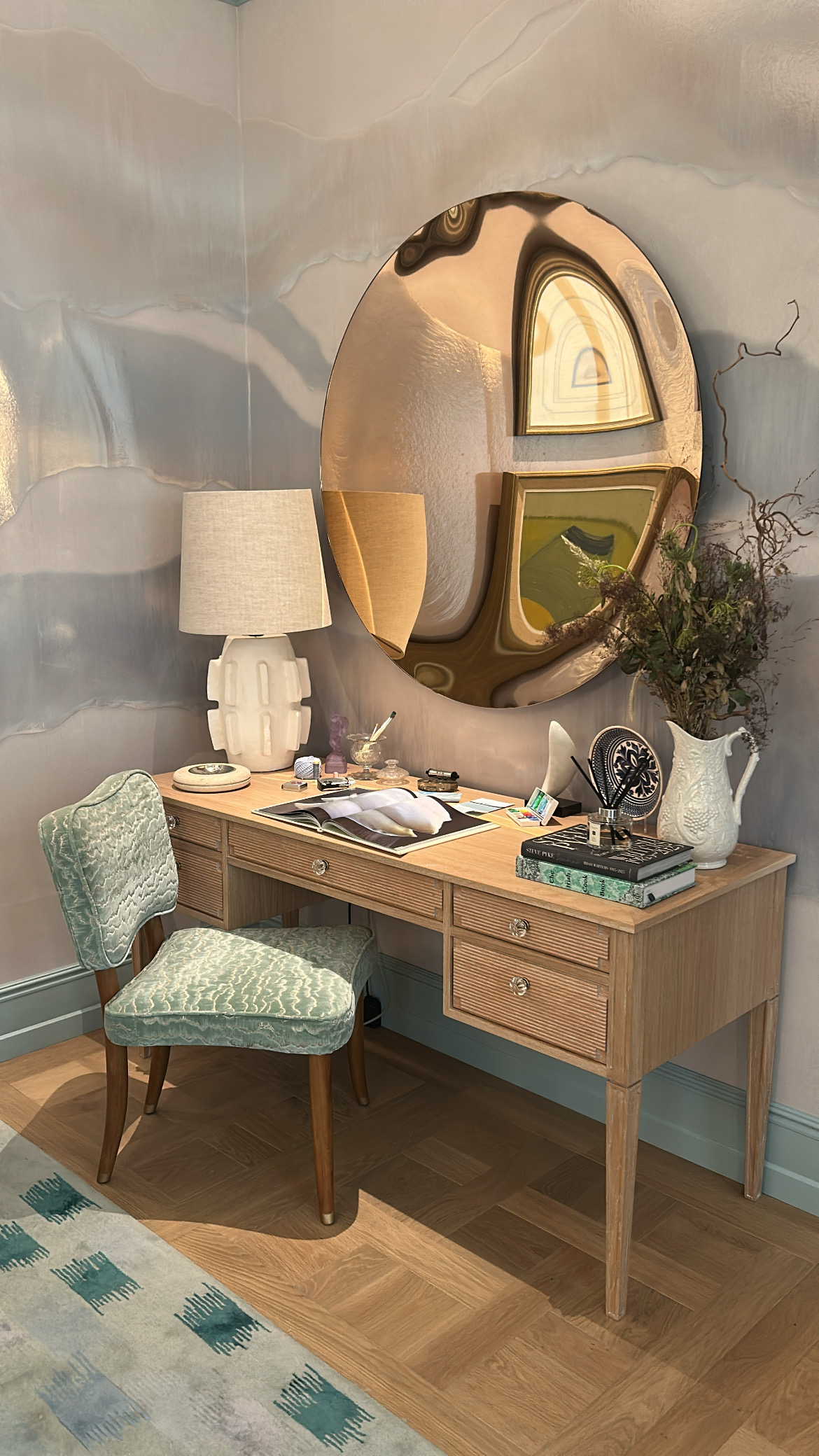 Soft mineral green in this elegant sitting room at Wow!House London